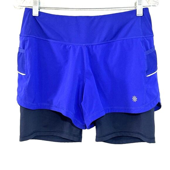Athleta Pants - ATHLETA Womens Shorts‎ Small Purple Black Pull On Biker Running Lined 2 IN 1